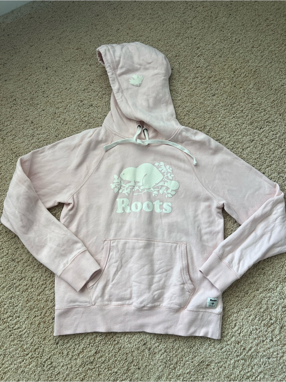 Roots Women's Light Pink Logo Hoodie Sweatshirt
